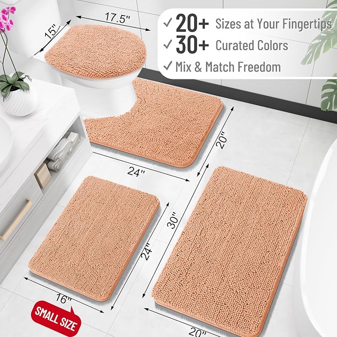 OLANLY Bathroom Rugs 30x20, Extra Soft Absorbent Chenille Bath Rugs | Peach, Quick-Drying Rubber Backing, Machine Washable Bath Mat for Bathroom Floor, Tub and Shower, Home Decor Accessories
