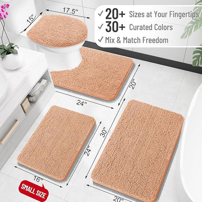 OLANLY Small Bathroom Rugs 24x16, Extra Soft Absorbent Chenille Bath Rugs | Peach, Quick-Drying Rubber Backing, Machine Washable Bath Mat for Bathroom Floor, Tub and Shower, Home Decor Accessories