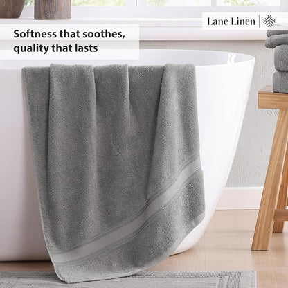LANE LINEN Bath Towel Set 100% Cotton 3 Piece Soft Absorbent - Grey | Shower Towels - Generously Sized, Oversized & Roomy, Lightweight & Breathable, Fade-Resistant Color, Classic Terry Weave