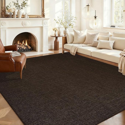 Garvee Large Area Rug 10x13 Modern Solid Washable Rug Non Slip Brown | Woven Textured, Ultra-Thin Neutral Minimalist Non-Shedding Floor Cover Indoor Foldable Mat for Living Room Bedroom Office