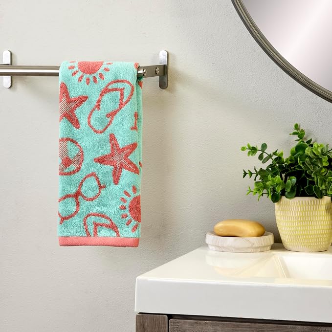 SKL Home Flip Flop Pop Hand Towel Set-2pc, 100% Cotton, Reversible, Multi | Soft & absorbent jacquard. For use in the bathroom, kitchen or bar. Great for summer, coastal & beach décor.