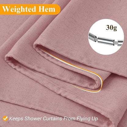 Pink Linen Shower Curtain, Country Boho Farmhouse Bath Decor Shower Curtains Neutral Cloth Weighted Textured Fabric Bath Curtain Liner with Hooks, 72x72