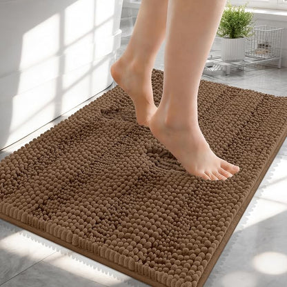 OLANLY Thick Small Bathroom Rugs 24x16, Soft Chenille Bath Rugs, Mocha | Rubber Backing, Machine Wash, Extra Absorbent Striped Bath Mats for Bathroom Floor, Tub and Shower, Home Decor Accessories