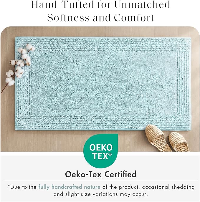 Madison Park Splendor Reversible 100% Cotton Bath Runner, 24 x 72, Blue | Tufted Bathroom Rug, 3000 GSM, Hotel Quality, Luxurious Plush, Medium Pile, Absorbent, Quick Dry, OEKO-TEX, Shower Room Décor