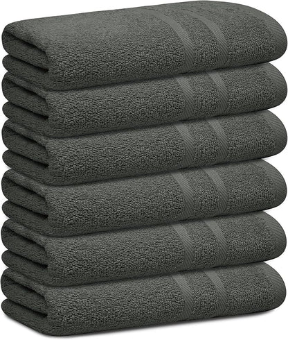 Looperry 6 Pack Small Bath Towel Set - 100% Cotton 23x46 Shower Towels in 450 GSM. Lightweight & Absorbent Quick Dry Gym Towel for Showering, Pet Drying, Spas & Salons (Charcoal Grey)