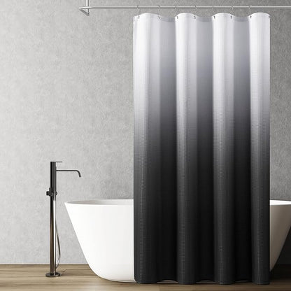Shower Curtain 72 inches Long 6FT for Bathroom 1 Panel Black | Ombre Waffle, Shower Curtains with Hook, Water Repellent, Boho Farmhouse, Simple Modern Bath Decor, Machine Washable, 42x72