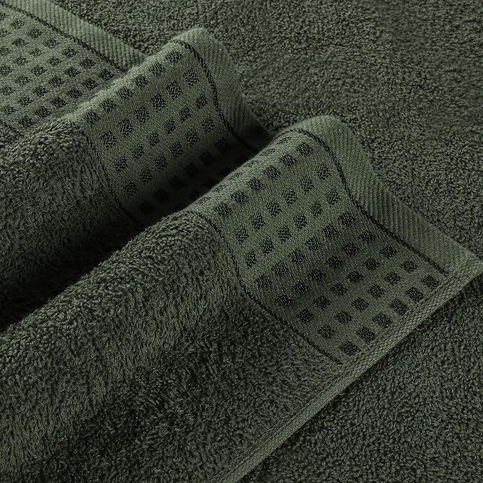 GLAMBURG 100% Cotton Ultra Soft 6 Pack Towel Set, Contains 2 Bath Towels 28x55 Inches, 2 Hand Towels 16x24 Inches & 2 Wash Coths 12x12 Inches, Compact Absorbent Lightweight & Quickdry - Olive Green