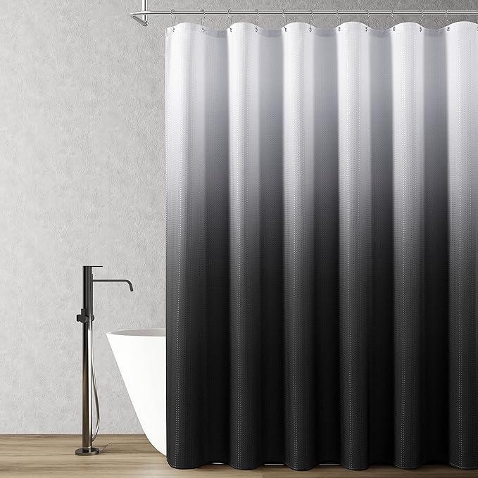 Shower Curtain 84 inches Long 7FT for Bathroom 1 Panel Black | Ombre Waffle, Shower Curtains with Hook, Water Repellent, Boho Farmhouse, Simple Modern Bath Decor, 72x84