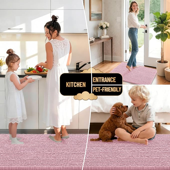 OLANLY Thick Chenille Large Bathroom Rugs Mats 40x32, Dusty Rose | Soft Absorbent Bath Rugs, Rubber Backing, Machine Wash Dry, Bath Mats for Bathroom, Tub and Shower, Home Decor Accessories