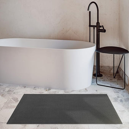 Cotton Paradise 100% Cotton Non Slip Bath Mats for Bathroom, 17x24 inch Soft Absorbent Quick Dry Machine Washable Floor Bath Mat, Dark Gray