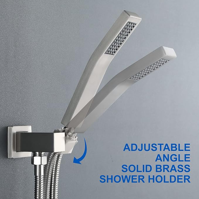 SHAMANDA Shower System with Waterfall Tub Spout and Handheld Shower Head, 12" Rain Shower Faucet Sets Complete with Shower Round-in Valve and Trim Wall Mount, Brushed Nickel, L101-2
