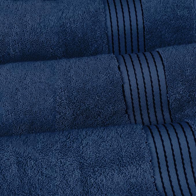 Elegant Comfort Premium Turkish Cotton 6 Pack Washcloths Set - 13 x 13 inch, Luxurious Hotel Spa Quality 100% Turkish Cotton 6PC Washcloth Set - Highly Absorbent - Soft Bathroom Towels, Navy Blue