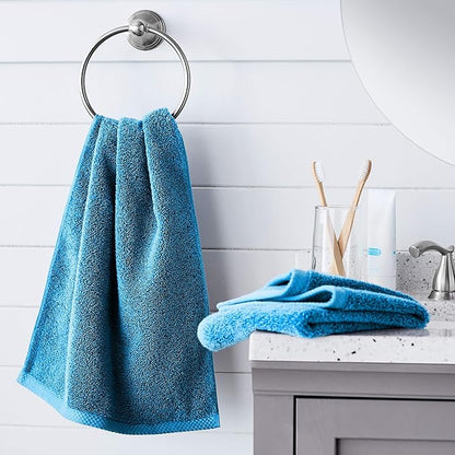 Amazon basics Lightweight quick-dry hand towels - 100% cotton, 8-pack, 28 x 16 inches, lake blue