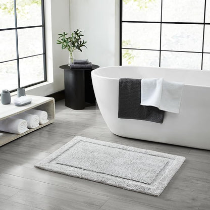Jean Pierre New York Lydia Border 100% Cotton Bath Mat - Non-Slip Bath Rug - Gray - 17"x24"