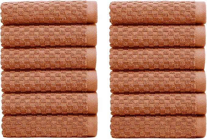 COTTON CRAFT Euro Spa Waffle Wash Cloth - Set of 12 Mocha Washcloth | Luxury Face Towel Set - 100% Cotton - Soft Plush Absorbent Low Lint Quick Dry - Gym Shower Beach Bath Kitchen - 12x12 inches