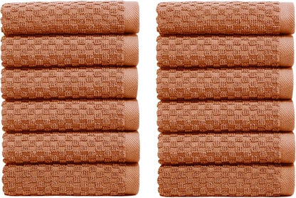 COTTON CRAFT Euro Spa Waffle Wash Cloth - Set of 12 Mocha Washcloth | Luxury Face Towel Set - 100% Cotton - Soft Plush Absorbent Low Lint Quick Dry - Gym Shower Beach Bath Kitchen - 12x12 inches
