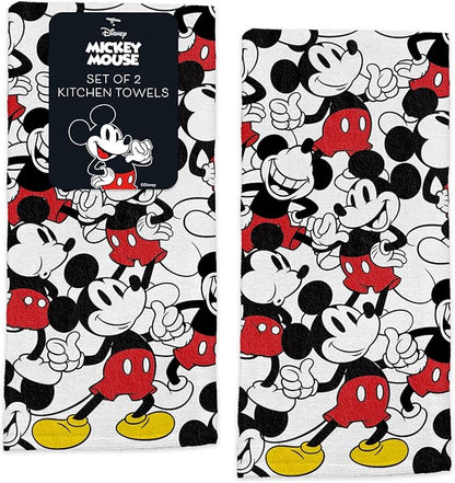 Disney Mickey Cotton Kitchen Towels, 2-Pack 16"x26", Absorbent | Durable, colorfast dish towels resist fraying, machine washable, dries dishes, hangs on oven handles, great for gifting