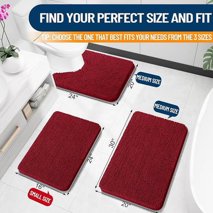 OLANLY Small Bathroom Rugs 24x16, Extra Soft Absorbent Chenille Bath Rugs | Red, Quick-Drying Rubber Backing, Machine Washable Bath Mat for Bathroom Floor, Tub and Shower, Home Decor Accessories