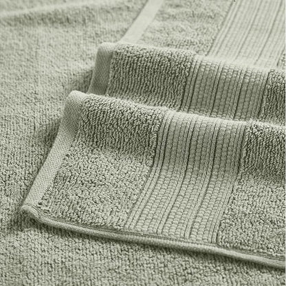 Modern Threads 6-Piece Towel Set – 100% Cotton, Quick Dry, Ultra Absorbent – Includes 2 Bath, 2 Hand, 2 Washcloths (White/Reinhart Sage)