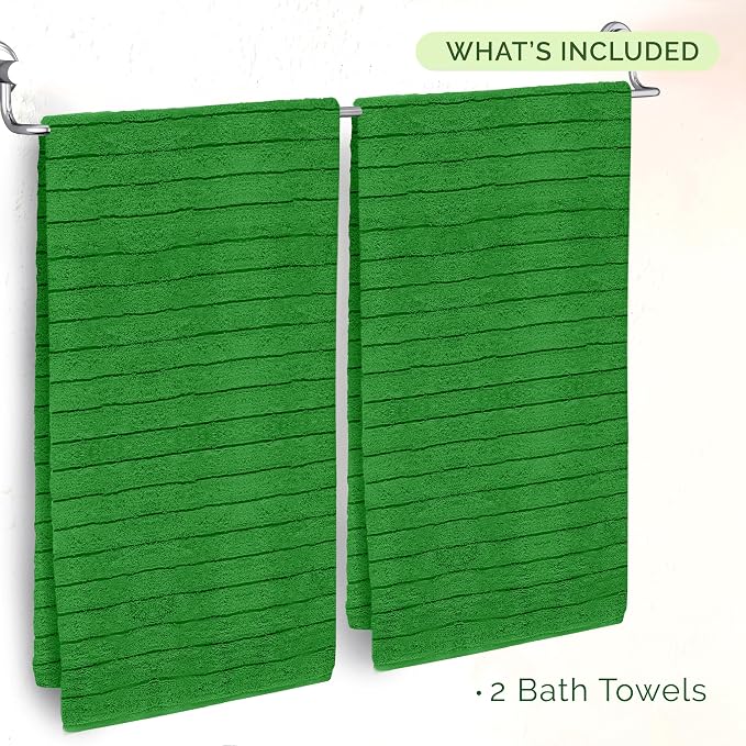 Elegant Comfort 100% Turkish Cotton Corduroy Ribbed Luxury Soft 2 Pack Bath Towels 27 x 54 Inch - Ultra Plush, Absorbent, Quick Dry, Hotel Spa Quality Towels for Bathroom Essentials, Emerald Green