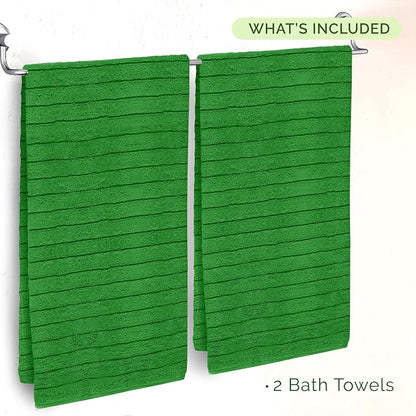 Elegant Comfort 100% Turkish Cotton Corduroy Ribbed Luxury Soft 2 Pack Bath Towels 27 x 54 Inch - Ultra Plush, Absorbent, Quick Dry, Hotel Spa Quality Towels for Bathroom Essentials, Emerald Green