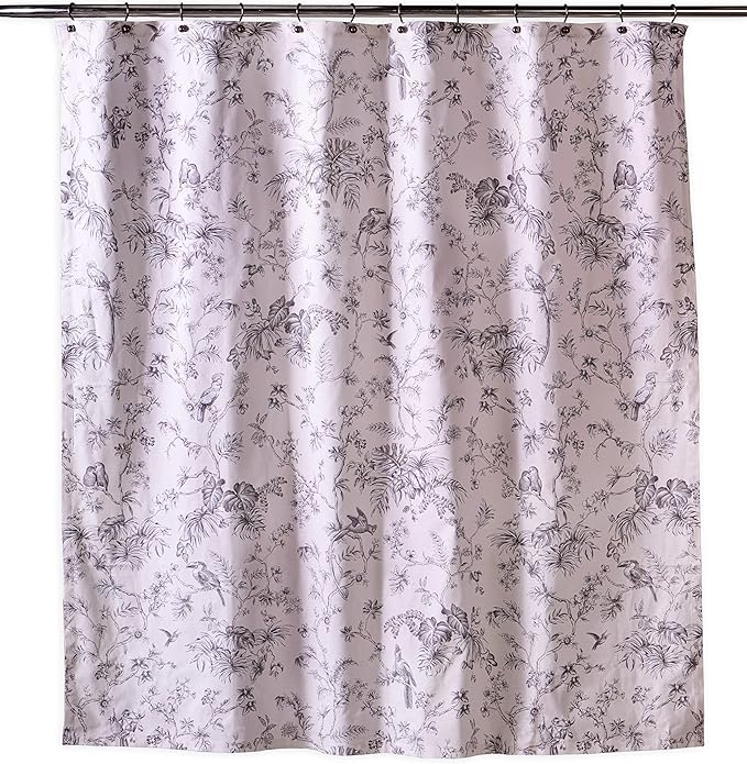 Maison d' Hermine Shower Curtain 100% Cotton One Panel 70"x72" Washable Fabric Shower Curtains for Bathroom, Easy Hanging with 12 Button Holes - Home Hotel Easter Gifts (Jouy Paradise - Grey)