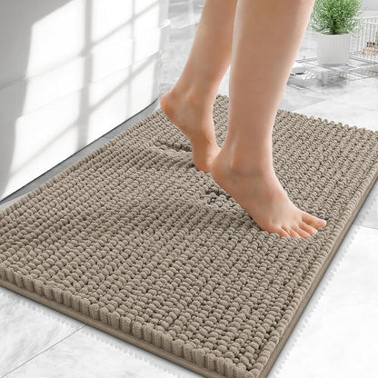 OLANLY Thick Chenille Small Bathroom Rugs Mats 24x16, Warm Taupe | Soft Absorbent Bath Rugs, Rubber Backing, Machine Wash Dry, Bath Mats for Bathroom, Tub and Shower, Home Decor Accessories