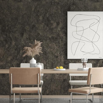 3yecao 48"×591" Extra Wide Big Roll Large Size Dark Brown Tan Gray Concrete Wallpaper Peel and Stick Waterproof Thick Charcoal Grey Concrete Contact Paper Vinyl Taupe Cement Tile Stickers for Bedroom