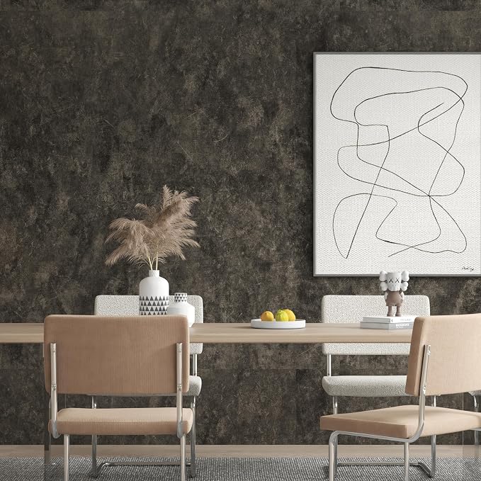 3yecao 31"×354" Big Roll Large Size Extra Wide Thick Dark Brown Tan Grey Concrete Wallpaper Peel and Stick Vinyl Waterproof Glossy Charcoal Taupe Gray Concrete Cement Contact Paper for Bedroom Walls