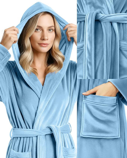 Premium Ultra Soft Robes for Women with Hood Plush Fleece Long Bathrobe