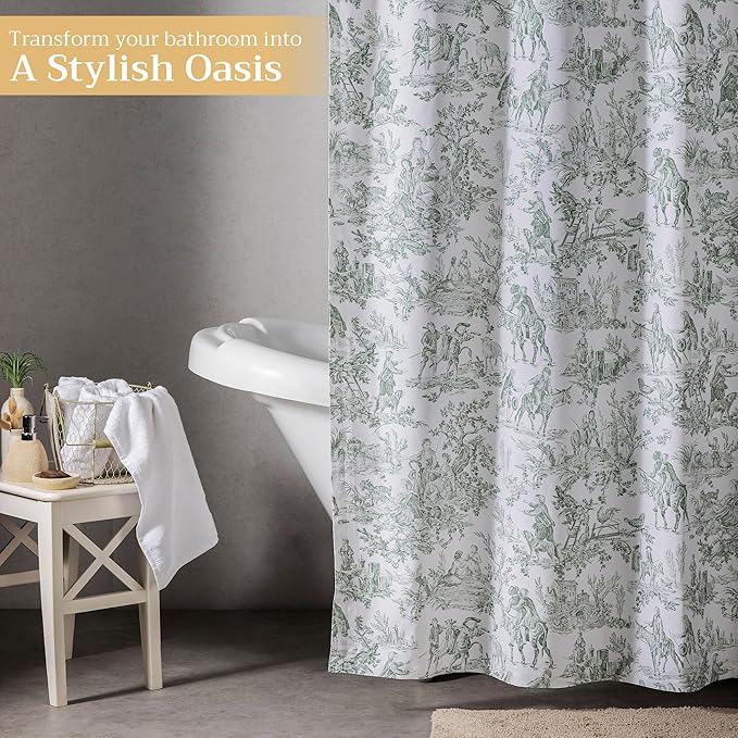 Maison d' Hermine Shower Curtain 100% Cotton One Panel 70"x72" Washable Fabric Shower Curtains for Bathroom, Easy Hanging with 12 Button Holes - Spa Easter Gifts (The Miller - Antique Green)