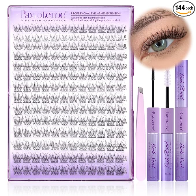 Lash Extension Kit Wispy Lash Clusters Kit 9-12mm Natural Individual Lashes Kit 168pcs Cluster Eyelash Extension Kit with Lash Bond and Seal, Lash Applicator for Self Use