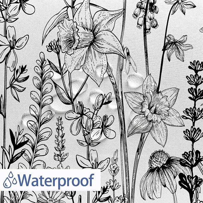 GOAOK Vintage Boho Shower Curtain Black and White Theme, Floral Aesthetic Dark Wildflower Botanical Flowers Shower Curtain for Bathroom with Hook, Farmhouse Plant Art Chic Shower Curtain 72X78
