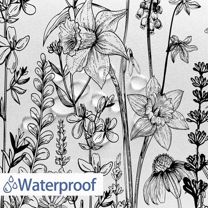 GOAOK Vintage Boho Shower Curtain Black and White Theme, Floral Aesthetic Dark Wildflower Botanical Flowers Shower Curtain for Bathroom with Hook, Farmhouse Plant Art Chic Shower Curtain 72X78