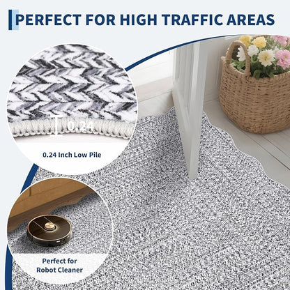 Imitation Braided Collection-Print Hallway Runners 2x10 Washable Area Rug, Farmhouse Rustic Area Rug with Non Slip Backing, Soft Low Pile Indoor Carpet Runners for Entryways, Laundry Room