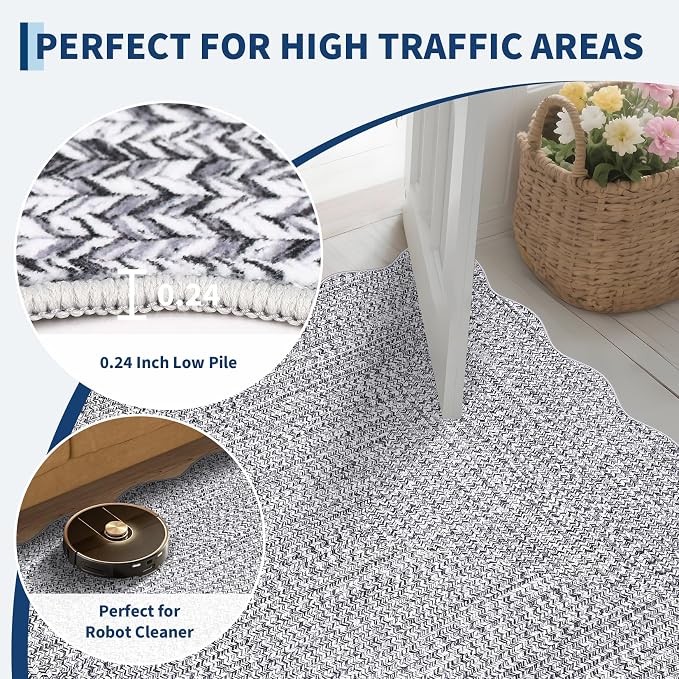 Imitation Braided Collection-Print 3x5 Rug Washable Area Rug Bedroom Rugs with Non Slip Rubber Backing, Farmhouse Soft Low Pile Rustic Accent Rug for Entrance Living Room Home Decor