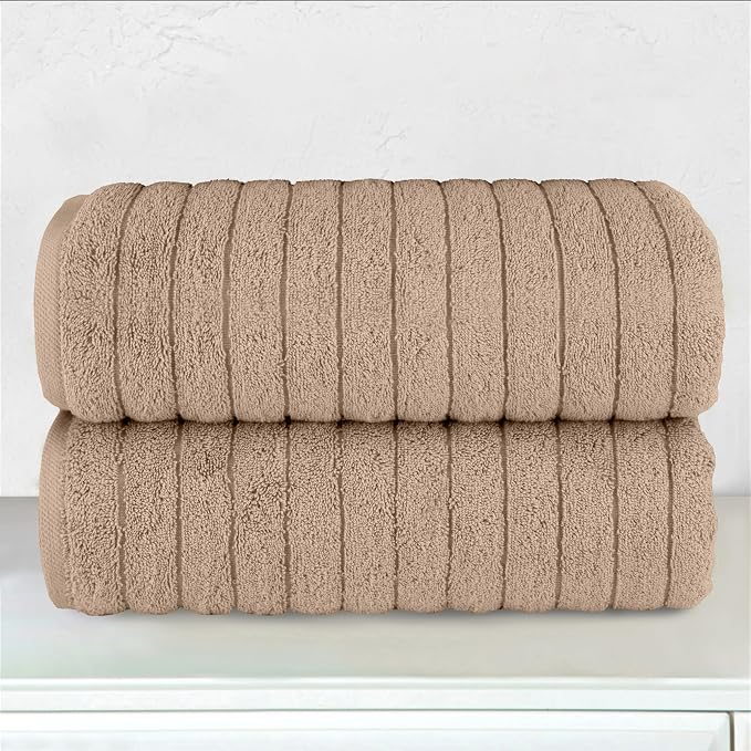 Elegant Comfort 100% Turkish Cotton Corduroy Ribbed Luxury Soft 2 Pack Bath Towels 27 x 54 Inch - Ultra Plush, Absorbent, Quick Dry, Hotel Spa Quality Towels for Bathroom Essentials, Taupe