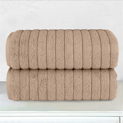 Elegant Comfort 100% Turkish Cotton Corduroy Ribbed Luxury Soft 2 Pack Bath Towels 27 x 54 Inch - Ultra Plush, Absorbent, Quick Dry, Hotel Spa Quality Towels for Bathroom Essentials, Taupe