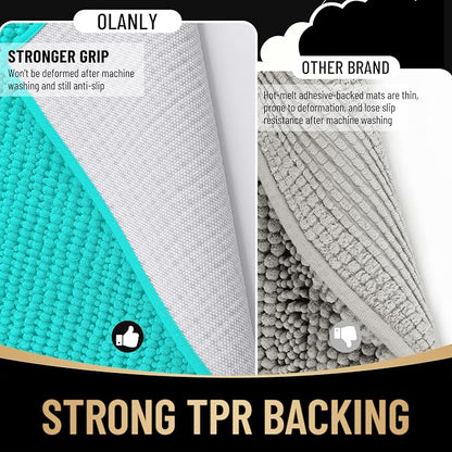 OLANLY Thick Chenille Bathroom Runner Rugs 44x24, Absorbent Bath Mat, Teal | Soft Bath Rugs, Rubber Backing, Machine Wash Dry, Bath Mats for Bathroom, Tub and Shower, Home Decor Accessories