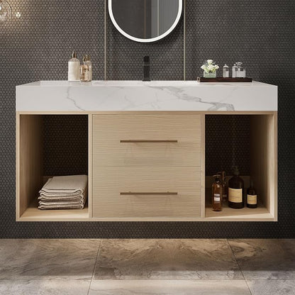 KEIKI 39.4" Bathroom Vanity with Undermount Sink Combo, Modern Floating Vanity Cabinet with 2 Drawers & Open Side Shelves, Storage Wall Mounted Cabinet for Small Space, Apricot‌