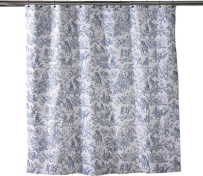 Maison d' Hermine Shower Curtain 100% Cotton One Panel 70"x72" Washable Fabric Shower Curtains for Bathroom, Easy Hanging with 12 Button Holes - Home Hotel Spa Easter Gifts (The Miller - Blue)