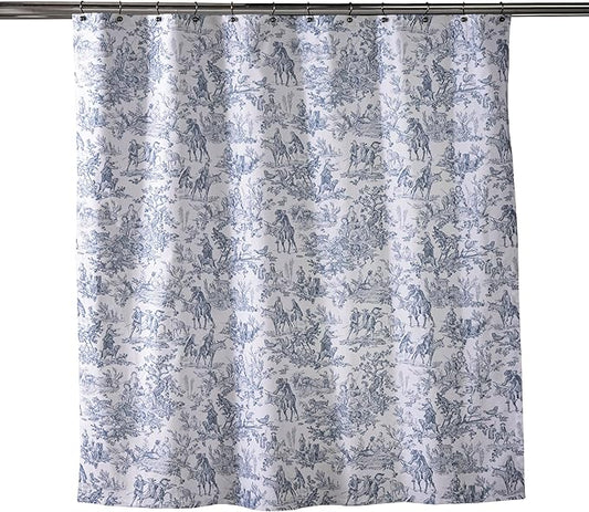 Maison d' Hermine Shower Curtain 100% Cotton One Panel 70"x72" Washable Fabric Shower Curtains for Bathroom, Easy Hanging with 12 Button Holes - Home Hotel Spa Easter Gifts (The Miller - Blue)