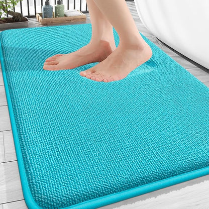 OLANLY Thick Memory Foam Bathroom Rugs 30x20, Absorbent Bath Mat, Aqua Sky | Soft Quick Dry Bath Rugs, Non-Slip, Machine Washable Carpet for Bathroom Floor, Tub and Shower, Home Decor Accessories