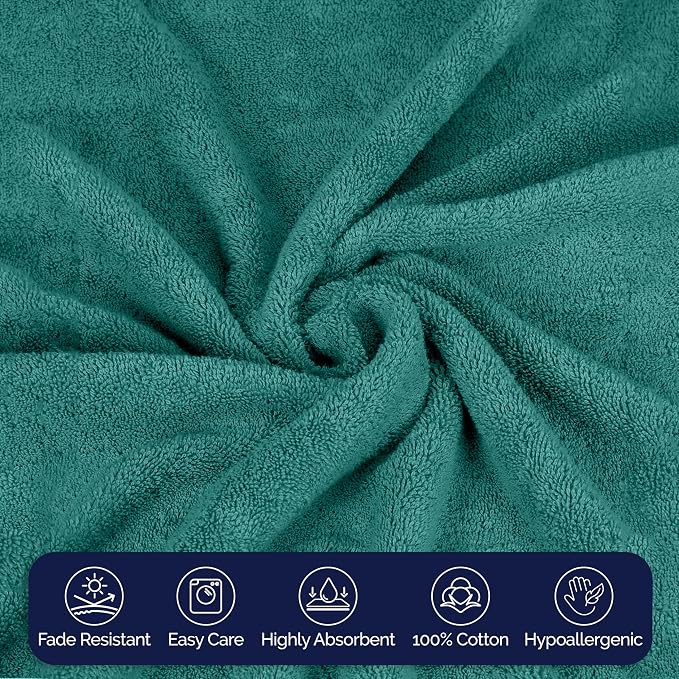 Elegant Comfort Premium Turkish Cotton 6 Pack Washcloths Set - 13 x 13 inch, Luxurious Hotel Spa Quality 100% Turkish Cotton 6PC Washcloth Set - Highly Absorbent - Soft Bathroom Towels, Turquoise