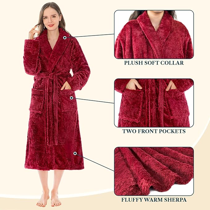 PAVILIA Premium Womens Plush Soft Robe Fluffy, Warm, Fleece Sherpa Shaggy Bathrobe