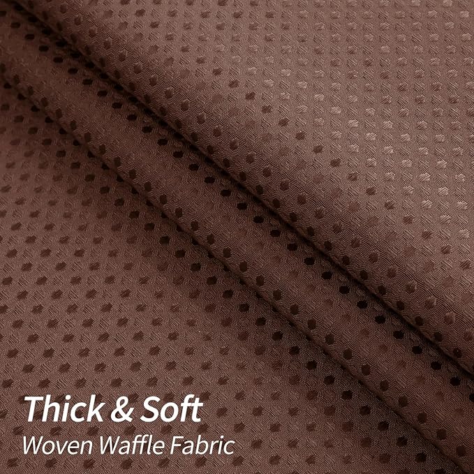 MitoVilla Brown Waffle Small Stall Shower Curtain 36 x 72, Half Size Fabric Narrow Shower Curtains for Bathroom Decor, 36 inch Weighted Shower Curtain Set with Plastic Hooks