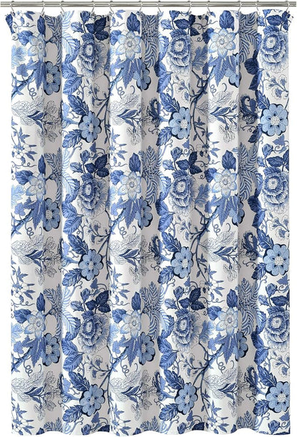 Lush Decor Sydney Floral Shower Curtain, 72" W x 72" L, Navy & White - Fabric Shower Curtains - Cottage Core Decor - Colorful Floral Print - Cute Bathroom Curtain