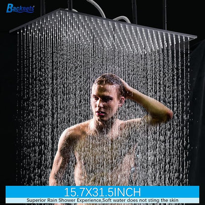 Matte Black Shower System 16 Inches Ceiling Mount Full Body Shower Faucet Set Brass Thermostatic Massage Shower with On/Off Body Jets and Handheld Can Run All At Once