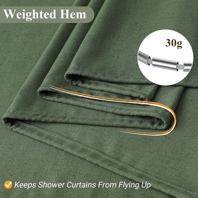 Olive Green Shower Curtain 96 inches Long, Linen Rustic Weighted Fabric Shower Curtain Set with Hooks, Bohemian Country Thick Bath Curtains for Bathroom,72x96