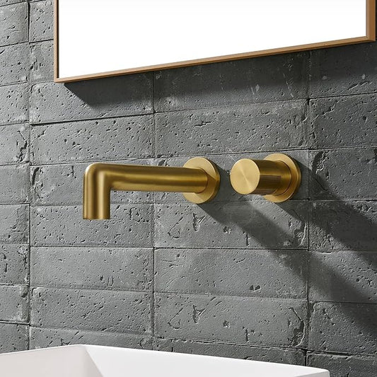 BiaoTeng Concealed Faucets for Bathroom Sinks Single Handle 2 Functions Hot and Cold Bathroom Vanity for Wall Mount Faucet Single Handle Brass Brushed Gold